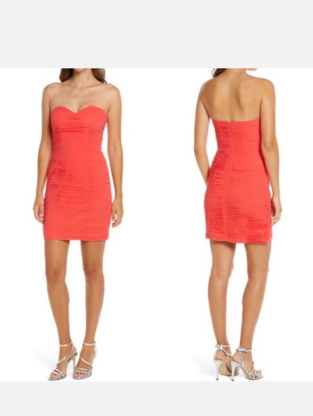 Lavish Alice Strapless Sweetheart Coral Bodycon Dress